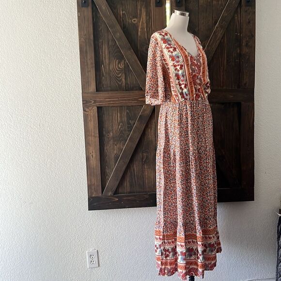 Prettygarden Boho Multicolor Printed V Neck Bohemian Maxed Dress - Picture 6 of 12